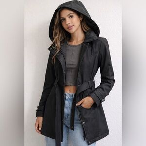 Women’s Michael Kors Black Hooded Trench Coat Size XS